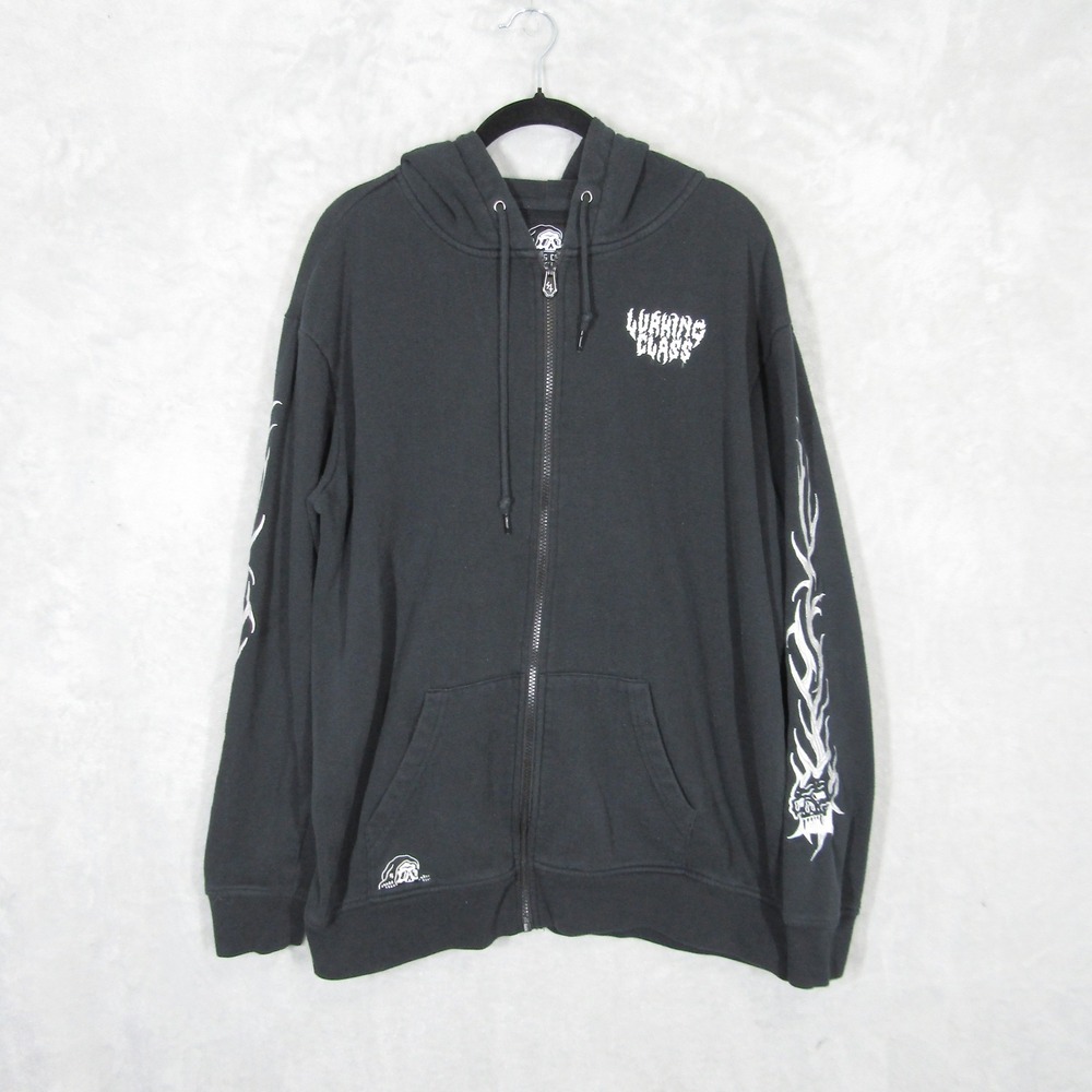 Lurking Class by Sketchy Tank Mens Black Full Zip Graphic Hoodie Size M Logo